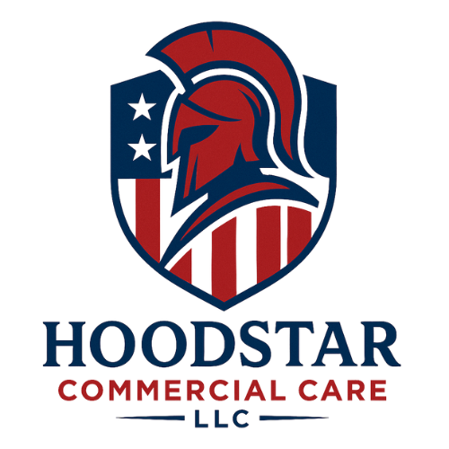 Hoodstar Commercial Care LLC logo with Spartan helmet and American flag